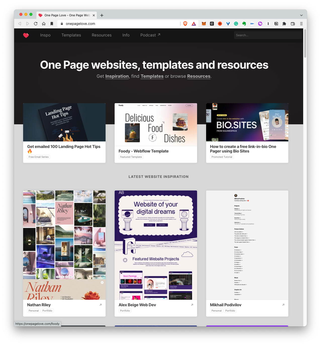 OnePageLove: One Page websites, templates and resources.
