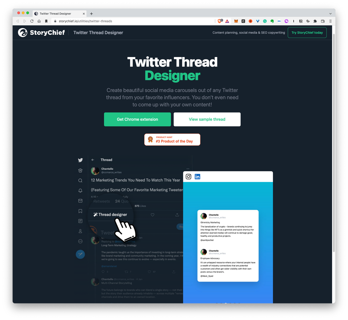 Twitter Thread Designer: Create beautiful social media carousels out of any Twitter thread from your favorite influencers.