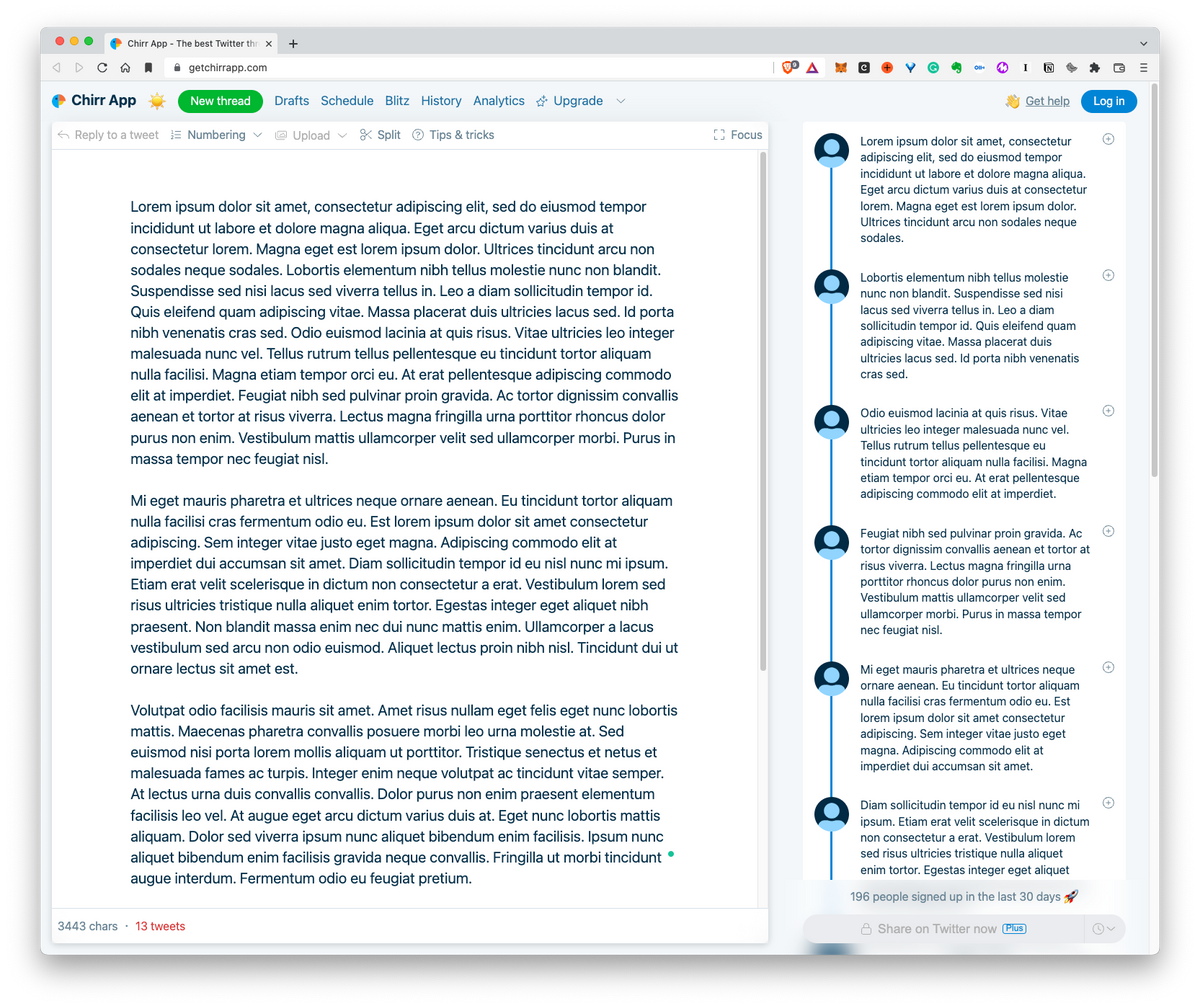 Chirr App: Turn any article or web-page into a Twitter thread automatically. 