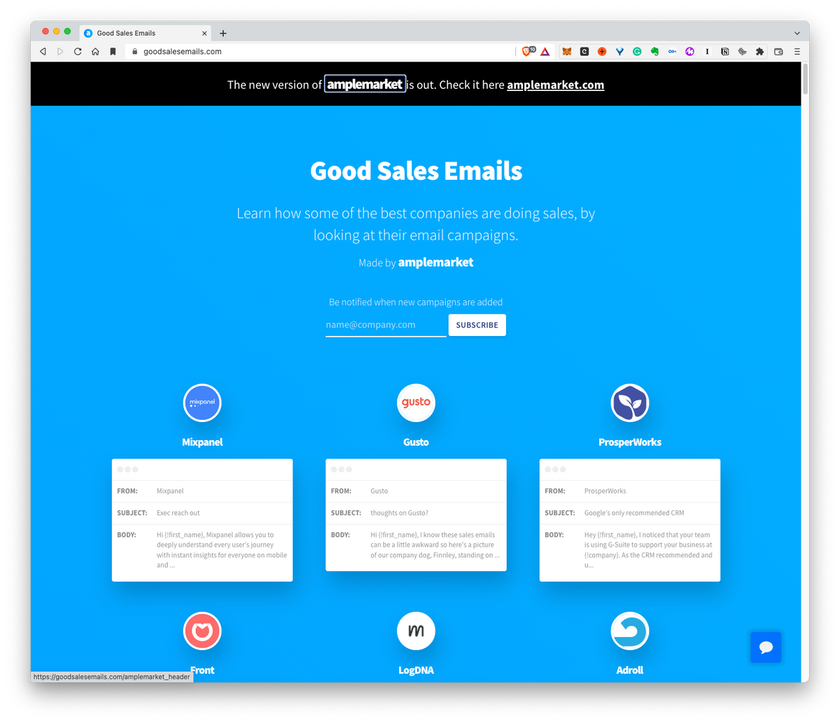 Good Sales Emails: Learn how some of the best companies are doing sales, by looking at their email campaigns.