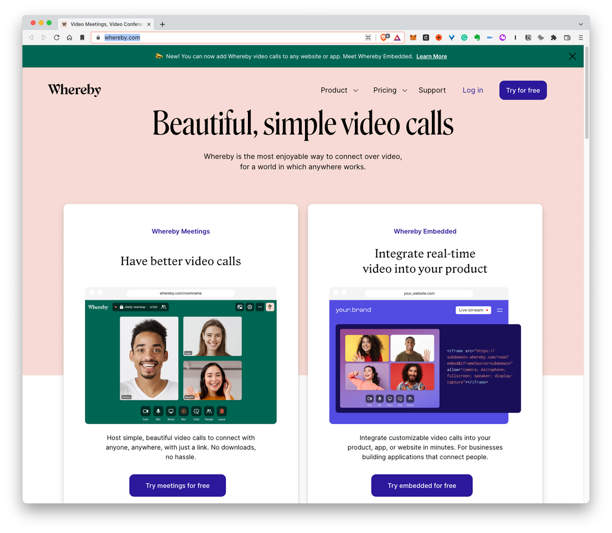 Whereby: Beautiful, simple video calls. The most enjoyable way to connect over video, for a world in which anywhere works.