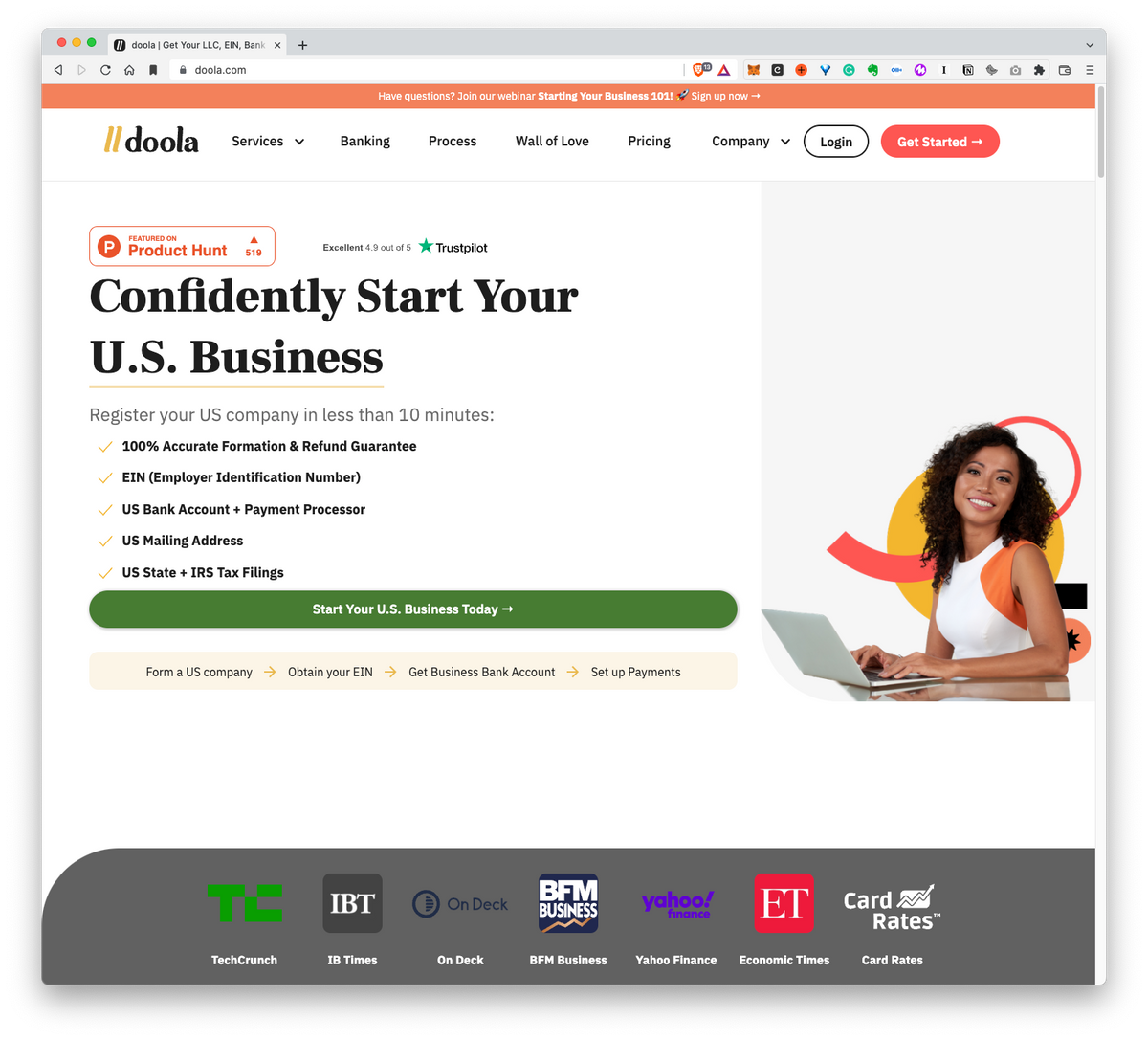 Doola: Confidently Start Your U.S. Business. Register your US company in less than 10 minutes.