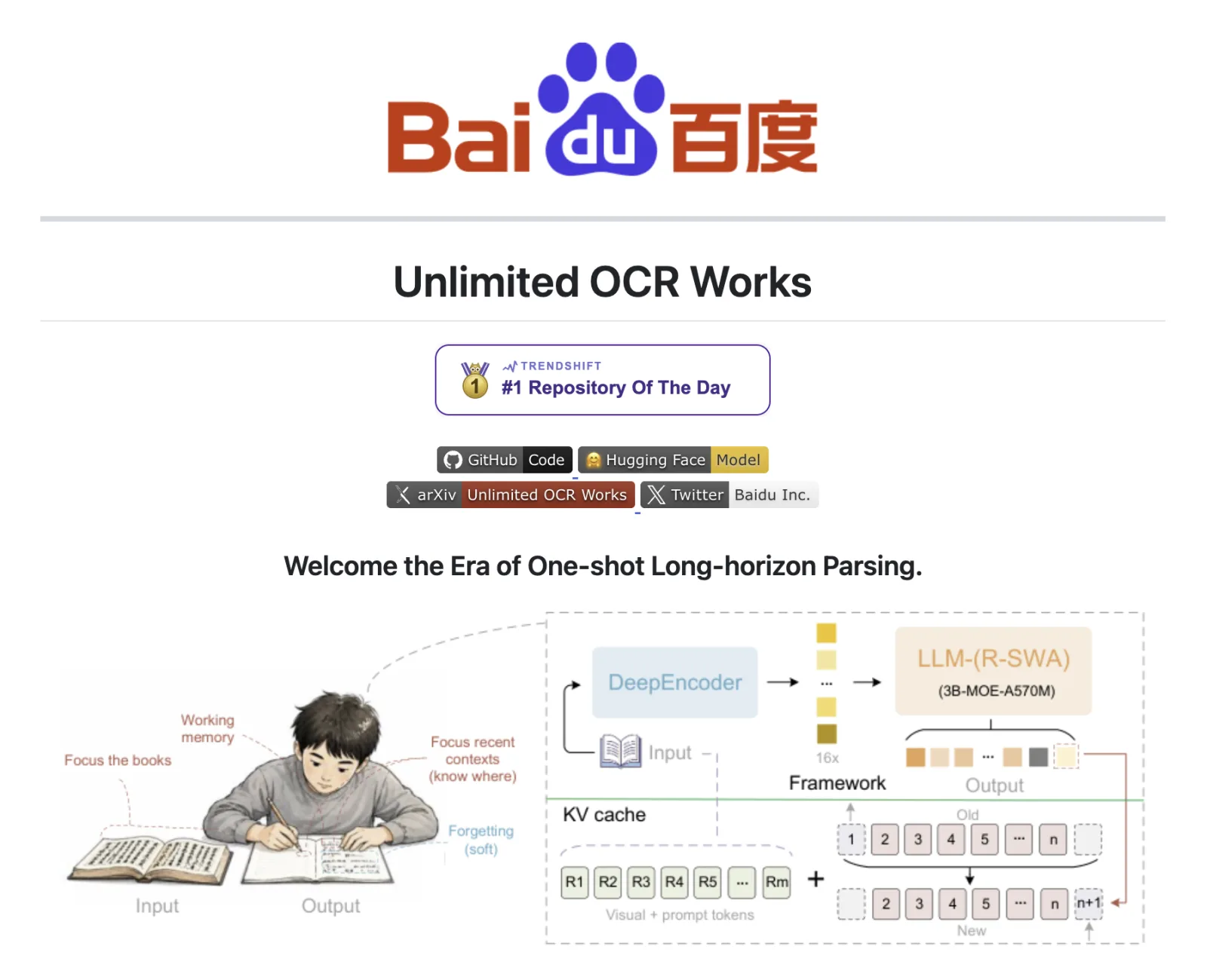 Screenshot of Baidu Unlimited OCR showing its document-parsing architecture